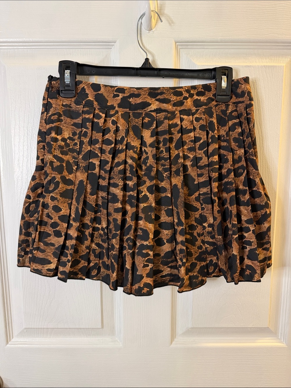 Pleated Leopard Print Mini Skirt - Brown/Black with shorts